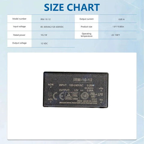 Heavy Duty Ac Dc Power Supply 12 Volts 10 Watts featuring universal input with specifications, front view of converter.