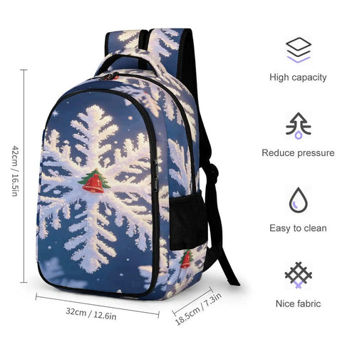 Christmas Frost Snowflake Print Unisex Backpack With Large Capacity Durable Polyester Material Breathable Everyday Carry Daypack