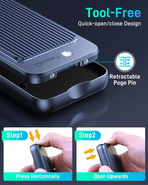 Total Beast USB4 To NVMe SSD Enclosure Supporting Blazing Forty Gbps Transfers And Hella Efficient Dual Layer Aluminum Cooling, showing tool-free design steps.