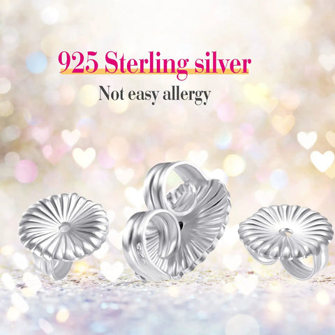 Jumbo Earring Backs For Heavy Studs And Droopy Posts Replacement Secure Lifters 9mm Silver 8 Pack with daisy design.
