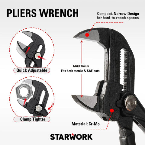 True Mechanic 312 Piece Tool Set With Ratchet And Socket System 120 Tooth Reversible Ratchet Two In One SAE And Metric Wrenches Pliers Wrench Included Pro Grade Auto And Home Do It Yourself Kit For Pros showing adjustable Cr-Mo pliers wrench