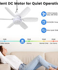 Solar Rechargeable Ceiling Fan Light With Battery Backup 20.5 Inch Outdoor Hanging Fan showcasing quiet operation settings.