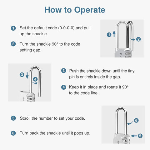 Instruction diagram for Two Pack 2.6 Inch Shackle 4 Digit Padlock For Outdoor Doors And Storage Weatherproof Zinc Alloy Lock