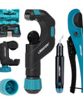 LIBRATON 5-piece pipe cutter kit with heavy-duty copper tube cutters, PEX cutter, deburring tool, reamer in case