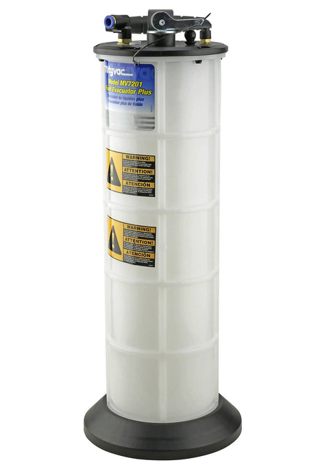 2.3 Gallon Fluid Evacuator And Dispensing Pump With Push Button Operation For Auto Maintenance And Shop Pros, Chemical Resistant Polyethylene, Automatic Overflow Prevention, Quick Drain Spout, Large Stable Base