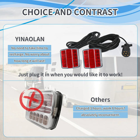 Yinaolan dual red LED trailer lights kit with 24 ft cable and 7-pin plug, front view