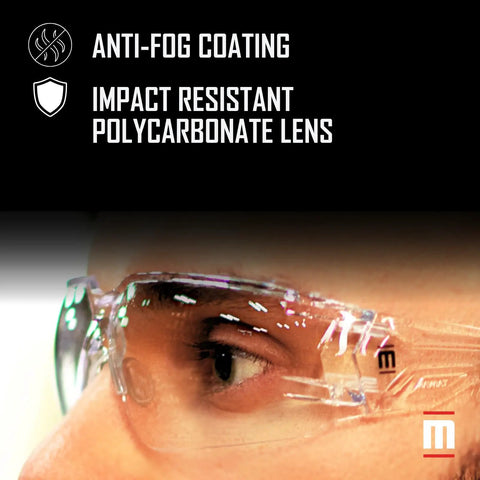 Tough As Nails Frameless Wraparound Safety Glasses with anti-fog coating and impact resistant polycarbonate lens.