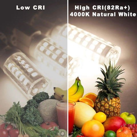 Comparison of low CRI versus high CRI 82Ra+ with G9 LED Bulbs Dimmable 3W Replacement For 20W To 30W Halogen 4000K Natural White