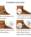 Installation guide for Heavy Duty Brass Plated Lid Stay Hinges showing step-by-step instructions for proper setup.