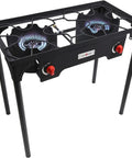 Propane Double Burner Camp Stove With High Heat Output Adjustable PSI Regulator 4ft Hose Removable Legs Great For Outdoor Cooking