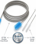 67 Inch Flexible Drain Brush Set With Double Ended Long Hose Pipe Cleaner And 2 Pcs 8.2 Inch Straw Cleaning Brushes shown coiled