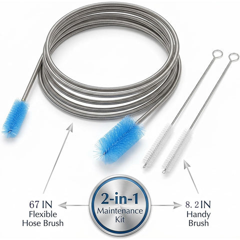 67 Inch Flexible Drain Brush Set With Double Ended Long Hose Pipe Cleaner And 2 Pcs 8.2 Inch Straw Cleaning Brushes shown coiled