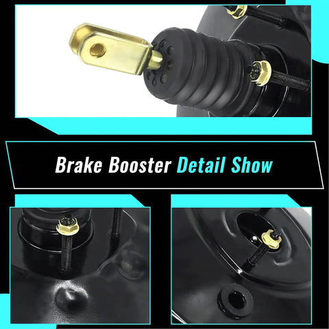 Brake booster detail showing gold attachment and black rubber boot, Heavy Duty Vacuum Power Brake Booster Fits Ford Edge Lincoln Mkx And Mazda Cx 9 2007 To 2015 3 Liter And 3 7 Liter V6 Engines.