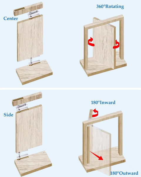 Heavy Duty Invisible Pivot Hinge For Concealed Doors And Bookshelves, 304 Stainless Steel, 360 Degree Rotation Hidden Door Hinge For Secret Rooms And Display Shelves, Durable Corrosion Resistant Hardware Mengshi, shown with 360-degree rotation.