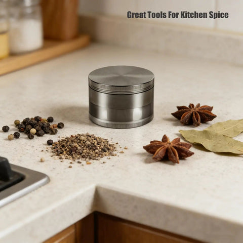 3 Inch Spice Grinder For Kitchen Gray With Aluminum Alloy Build, Magnetic Lid To Keep Spills Down, Easy To Take Apart And Clean
