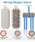 Six Piece 10 AWG Wire Connector Kit, 60 Amp 16 to 10 Gauge Brass Terminal Butt Connectors in open and installed views.