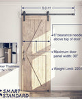Heavy Duty 5ft Sliding Barn Door Hardware Kit With Track Kit, Pull Handle Set, And Floor Guide, installed on wooden door