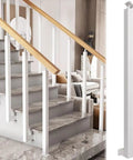 Matte White Square Metal Railing Post For Indoor And Outdoor Deck Stair Handrail Baluster Floor Mount With Adjustable Angle Bracket Knockout Finish No Sweat Setup 1 Piece next to modern staircase.