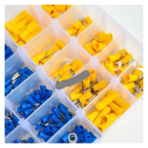 Ditch The Guesswork With This Epic 720Pc Assorted Insulated Electrical Wire Crimp Connector Kit Featuring Spade Butt Ring Fork Lugs And Rolled Terminals For Any Hot Wiring Project That Needs To Get Done Right. Assorted blue and yellow insulated wire crimp terminals in compartment box