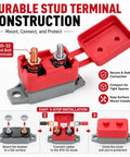 Image of 4 Pack 30amp Automatic Reset Circuit Breaker With Cover DC 12V To 24V showing durable stud terminal construction with red cover.