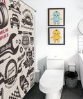 Garage Shower Curtain For Bathroom With Car Themed Retro Vintage Man Cave Style, Waterproof Fabric Curtain Set With Hooks, 72x72 Inches, Durable For Garage Tools Shed, Teen Boys Room Or Workshop, Easy To Install And Clean displayed in a modern bathroom