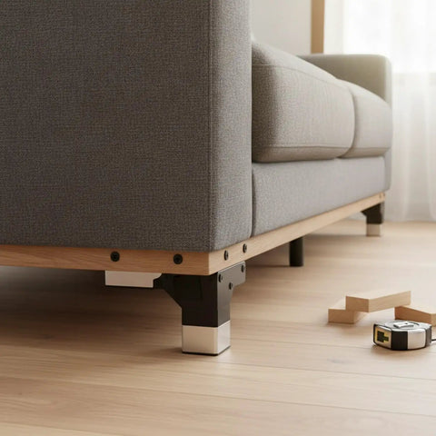 L Shaped Stainless Steel Furniture Leg Replacement For Sofa Cabinet And Bed Frame 13 X 3.3 x 1.6 Inches installed on sofa