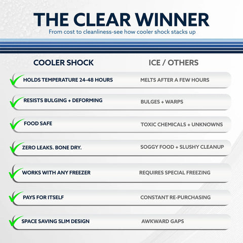 Comparison chart of Giant Reusable Ice Packs For Large Coolers, 14X10 Inch Leakproof Freezer Blocks features vs. others.