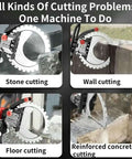 Professional Heavy Duty Concrete Ring Saw Featuring A Badass Pure Copper Motor That Blows Through Brick And Stone Wall Grooving With Razor Sharp Diamond Blades cutting stone, wall, floor, and reinforced concrete.