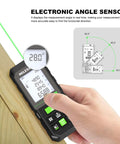 Laser Distance Meter With 330 Ft Range And Plus Or Minus One Sixteenth Inch Accuracy, LCD display showing angle measurement