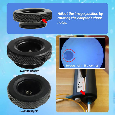 Handheld Fiber Optic Microscope With 400x Magnification, LED Coaxial Illumination; 1.25mm, 2.5mm adapters, lens adjustment detail