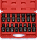 Fifteen Piece One Half Inch Drive Universal Impact Socket Set 6 Point Metric Ten To Twenty Four Millimeter, flex case