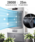 Beat The Sweltering Heat With This Hella Smooth Evaporative Air Cooler Portable 3 Speed Swamp Fan Offering 120 Degree Oscillation And Huge 55L Water Tank, showing air flow and ABS plastic design.