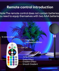 Sunset Lamp with Remote, 16 RGB Colors, showcasing remote features and lamp setup on table for versatile lighting.
