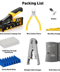All In One Ethernet Crimping Tool Kit With Pass Through RJ45 Crimper Cable Tester Wire Cutters Pliers Network Cable Stripper Mini Stripper And 50 Cat6 Pass Through Connectors With Strain Relief Boots For Cat7 Cat6 Cat5 Networks