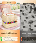 Before and after comparison of nail polish storage, shows Two Layer Nail Polish Organizer Case That Holds 42 Plus 15ml Bottles, beige.