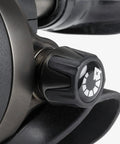 Close-up of Epic ADJ 82X scuba regulator set's control knob, featuring pneumatically balanced first stage and AST technology.