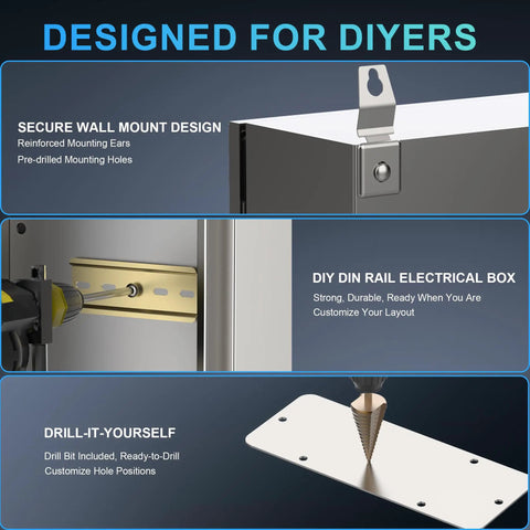 Heavy Duty 304 Stainless Steel Electrical Box Nema 4X Junction Enclosure Full Seam Welded Built Like A Tank Weather Sealed Housing 16X16X8 with wall mount design.