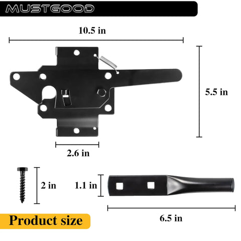 Heavy Duty Gate Latch For Wood Fence Featuring A Self Locking Automatic Release And A Durable Black Coating 10.5 in x 5.5 in dimensions