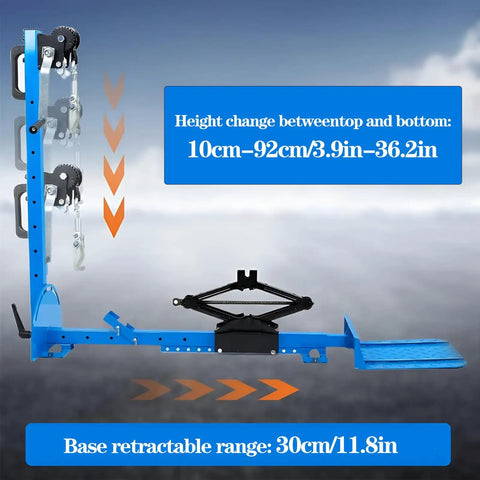 Blue Car Body Sheet Metal Repair Kit With Adjustable Dent Puller showing height and base retractable range