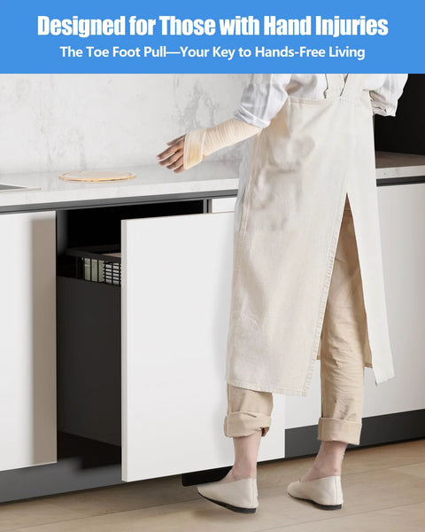 Foot Pull For Trash Cabinet Drawer With Touchless Hands Free Operation For Full Overlay Doors Black Finish in kitchen setting