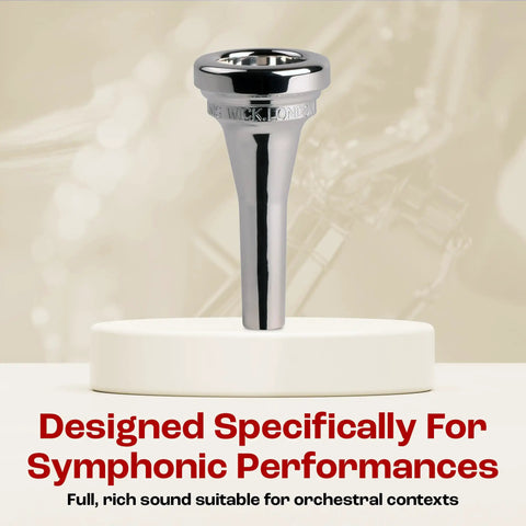 Steven Mead Euphonium Mouthpiece Silver Plated 5880E SM5 Barrel Backbore For Balanced Airflow And Killer Tone With Large Shank Fitting Euphonium Accessories Designed For Easy Articulation And Expressive Playing. Silver-plated euphonium mouthpiece, large shank, front view