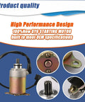 GY6 Starter Motor And Relay Solenoid For 50cc 150cc 200cc 250cc ATVs close-up showing connectors and gear teeth