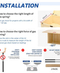Installation guide for Two Pack 15 Inch Gas Struts Lift Supports 67 Lb 300 N, showing measurement methods for lids.