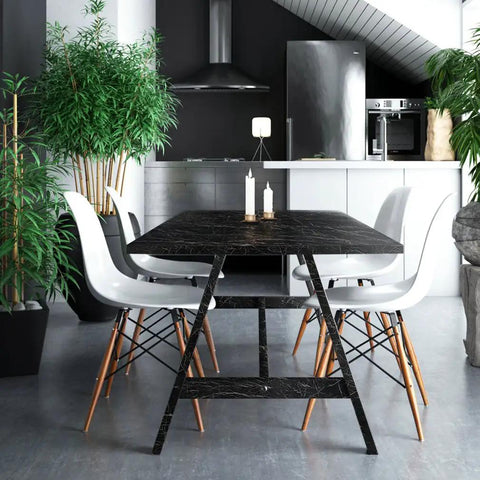 Modern kitchen with Marble Contact Paper Self Adhesive Waterproof PVC White Kitchen Countertop And Cabinet Liner Peel And Stick.