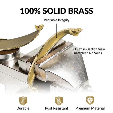 Top-Notch Solid Brass Cabinet Pulls With A Slick Brushed Gold Cup Look, Badass 3 Inch Hole Center showing 100% solid brass construction.