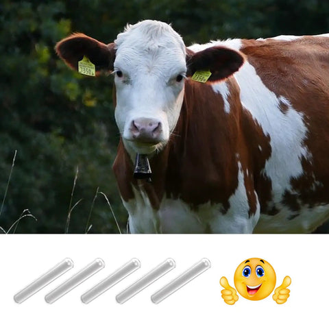 Real Deal Alnico 5 Cow Magnets Half Inch Size By Three Inches Long Five Piece Heavy Duty Cylinder Pack with cow in background.