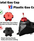 3.5L Dirt Bike Gas Tank With Aluminum Cap, Fuel Filter And Petcock, Features Metal vs Plastic Gas Cap Comparison