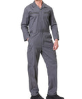 Men's Long Sleeve Navy Poly Cotton Work Coveralls Featuring Action Back And Elastic Waist, Two Way Zipper Front Utility Jumpsuit in gray.