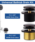 Oil Rubbed Bronze Brass Tub Drain Kit with Overflow, single hole design, fits 1-3/8 and 1-1/2 inch NPSM elbows, easy install