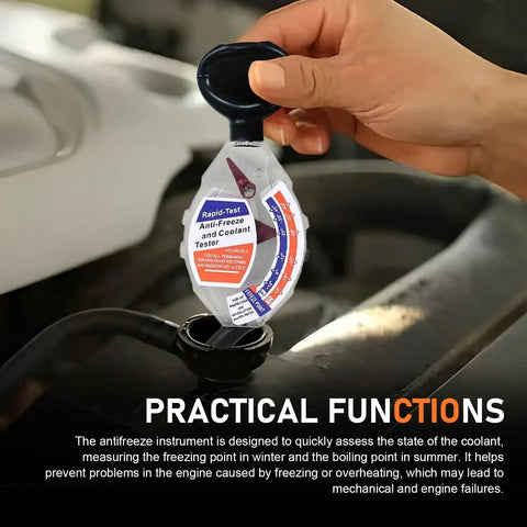 Universal Dial Antifreeze Tester For Cars And Trucks Measures Glycol Fluid Concentration, testing coolant levels under hood.